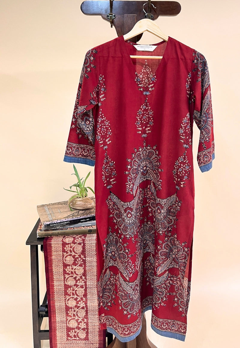 Elisha Red Ajrakh Cotton Straight Kurta