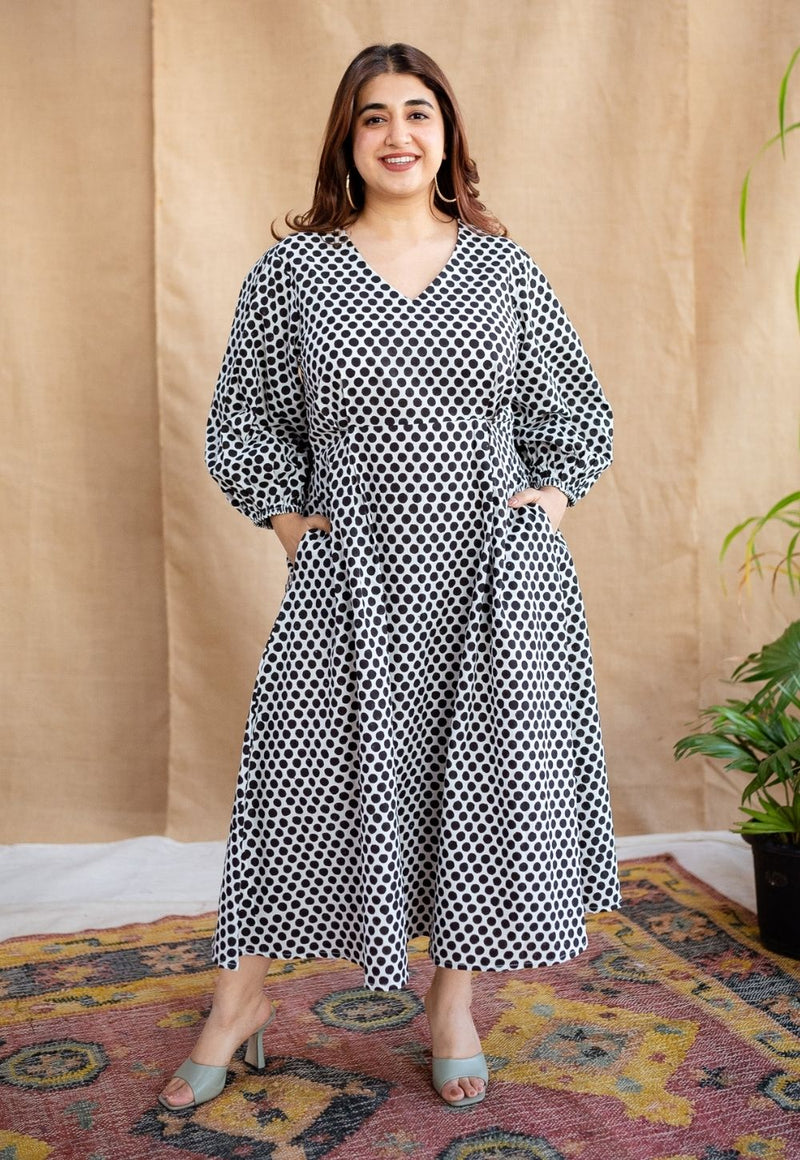 Rahima Black Dabu Cotton A Line Dress