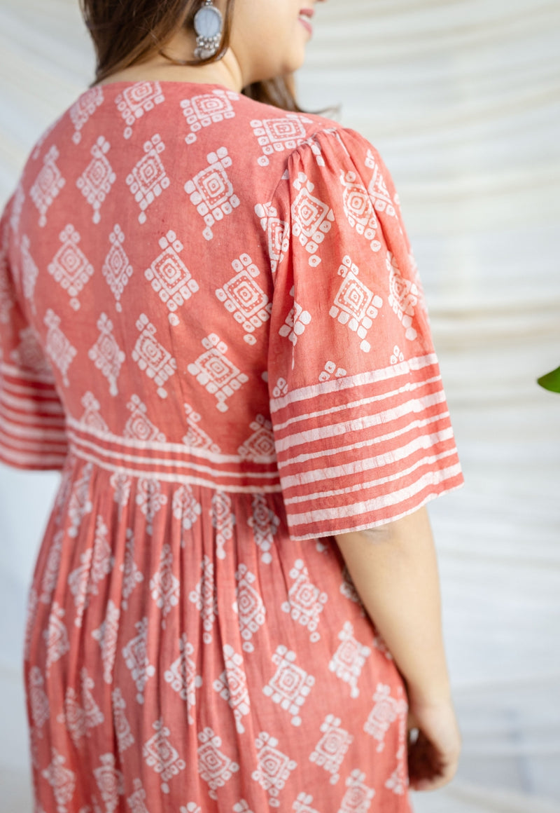 Zara Red Batik MulMul Cotton A Line Dress