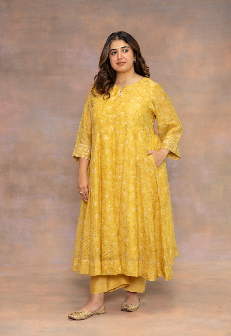 Yashi Yellow Solid Chanderi Silk Straight Pant