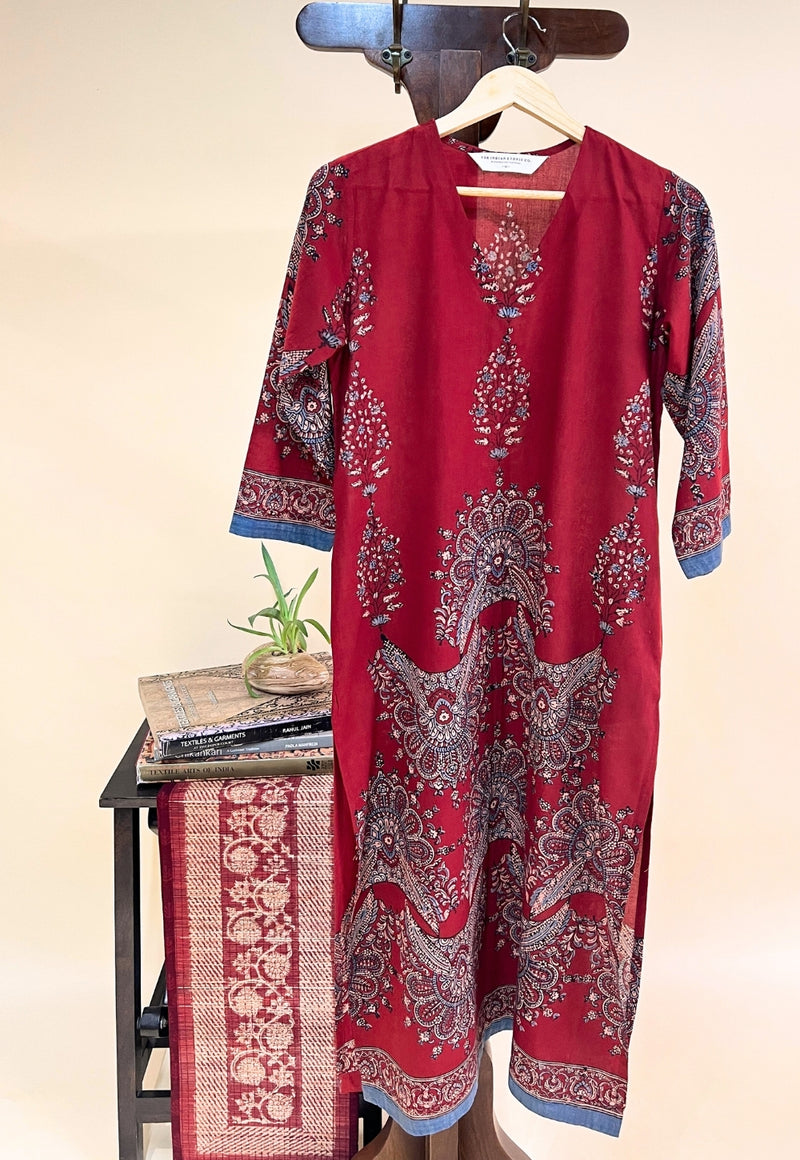 Elisha Red Ajrakh Cotton Straight Kurta