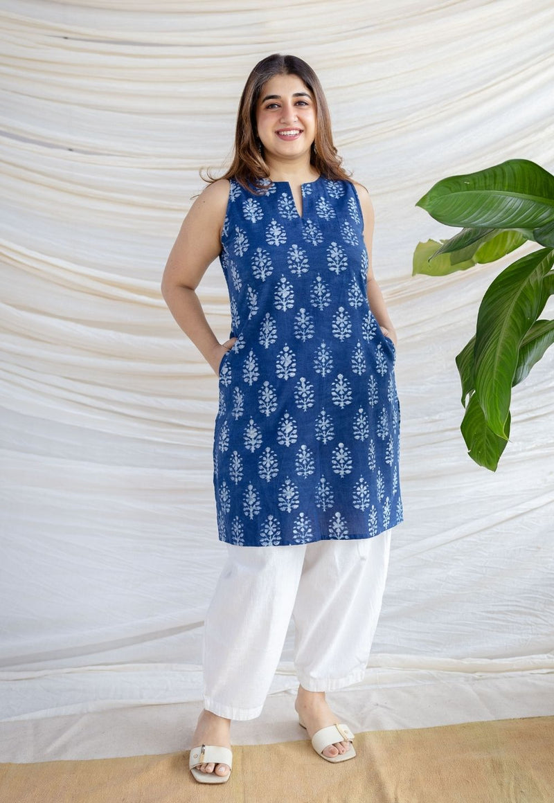 Anaya Indigo Dabu Cotton Straight Kurta