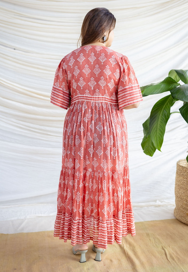 Zara Red Batik MulMul Cotton A Line Dress