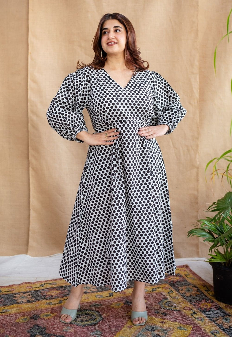 Rahima Black Dabu Cotton A Line Dress