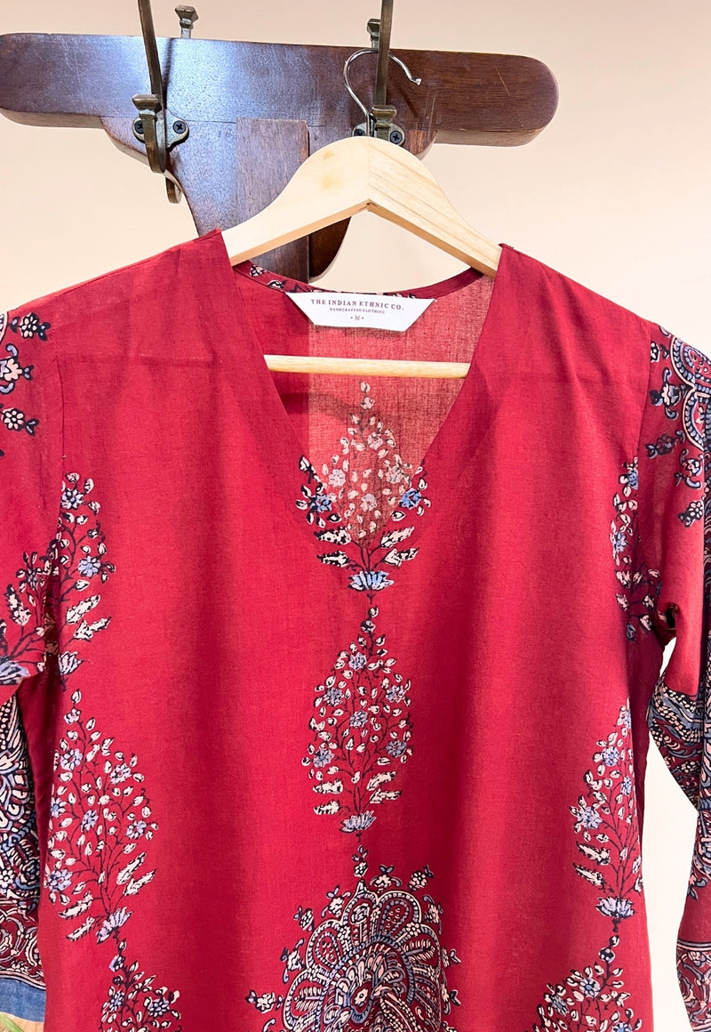 Elisha Red Ajrakh Cotton Straight Kurta