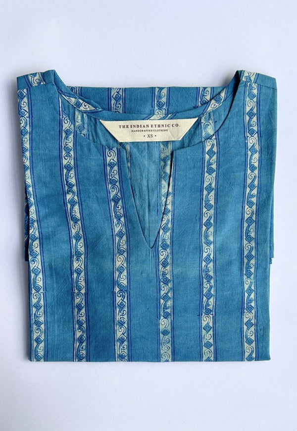 Navya Blue Dabu Cotton Straight Short Top