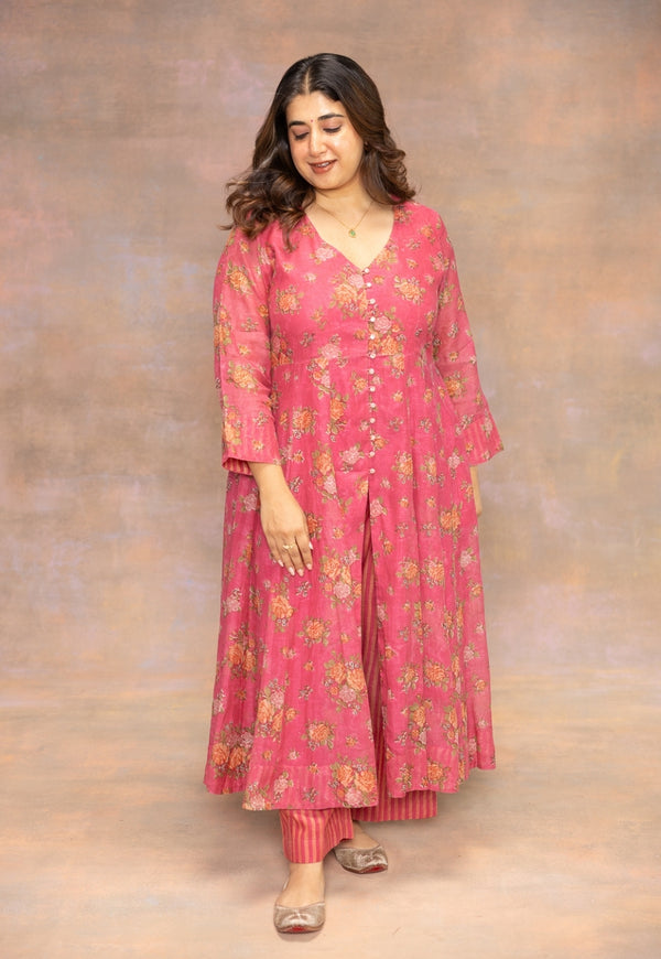 Rosaline Pink Sanganeri Chanderi Silk Straight Pant