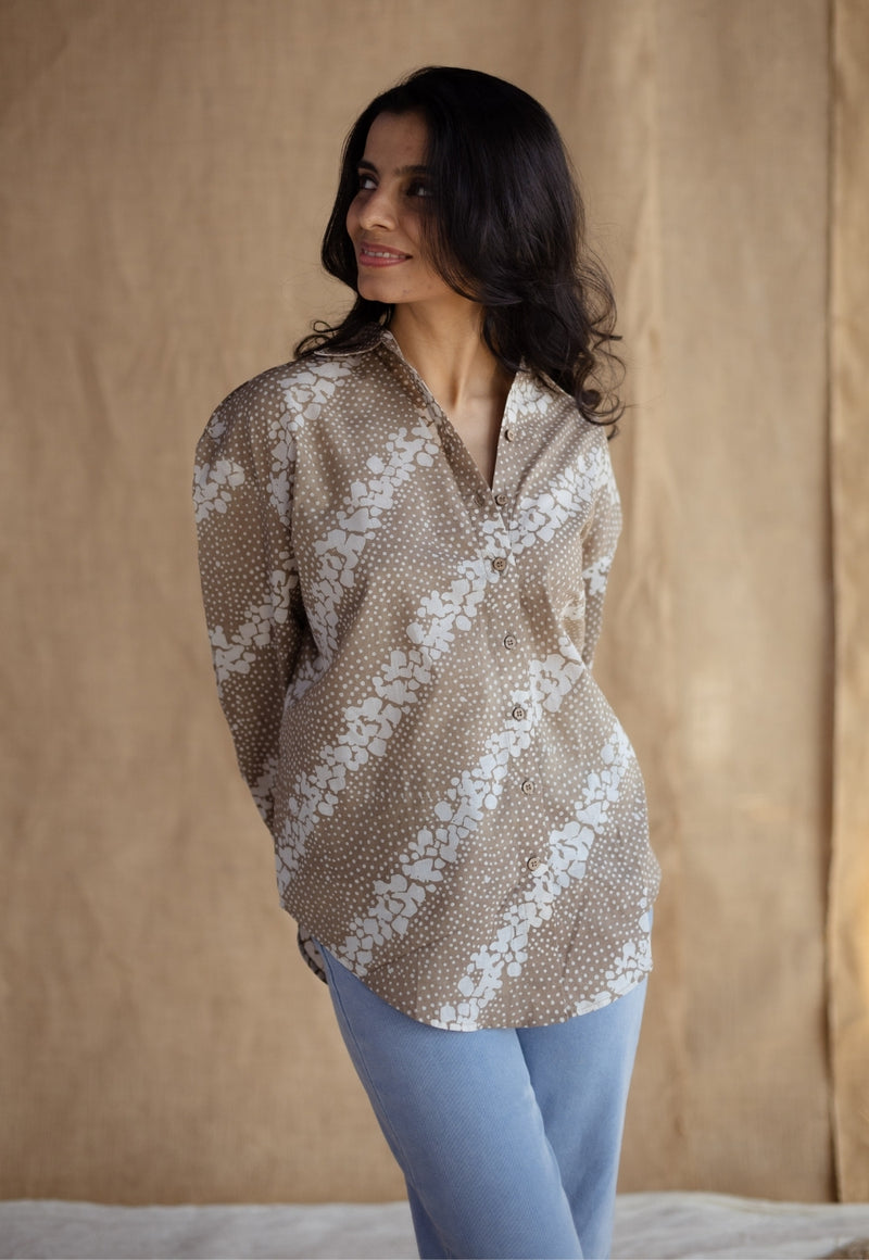 Ruhi Beige Batik Cotton Loose Shirt