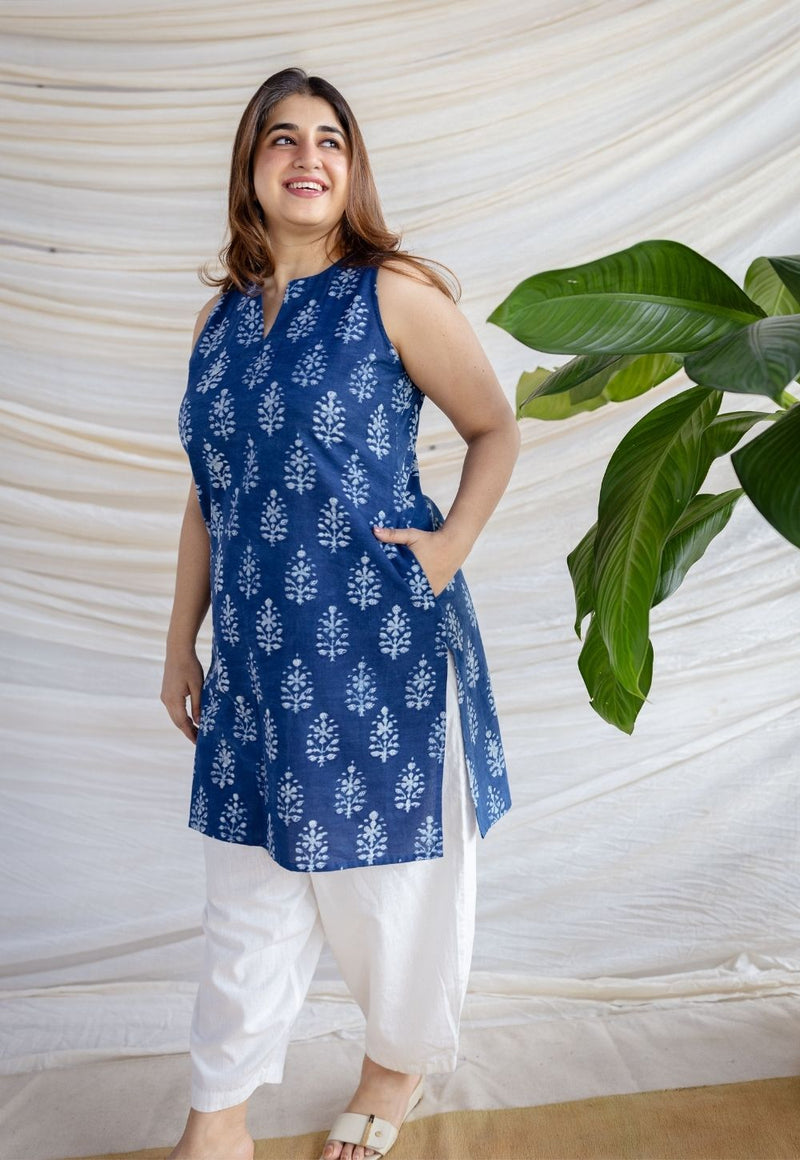 Anaya Indigo Dabu Cotton Straight Kurta