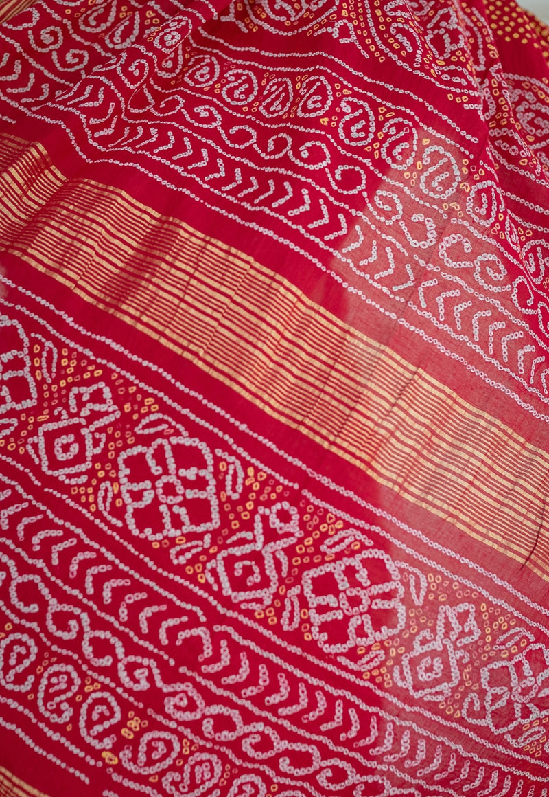 Red Bandhani Cotton Saree