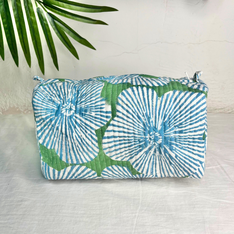 Green Quilted Cotton Pouch