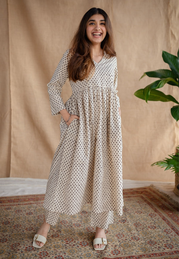 Saesha Beige Fakira Mul Cotton A Line Kurta