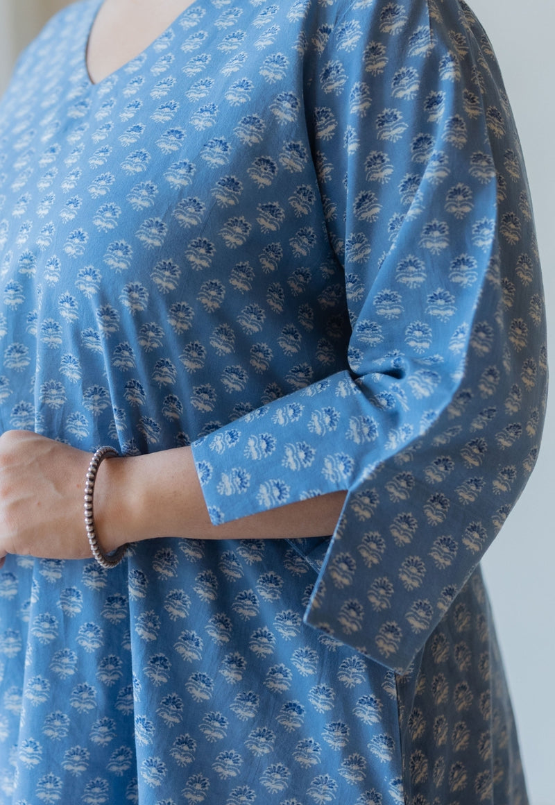 Shaili Blue Ajrakh Cotton A Line Kurta