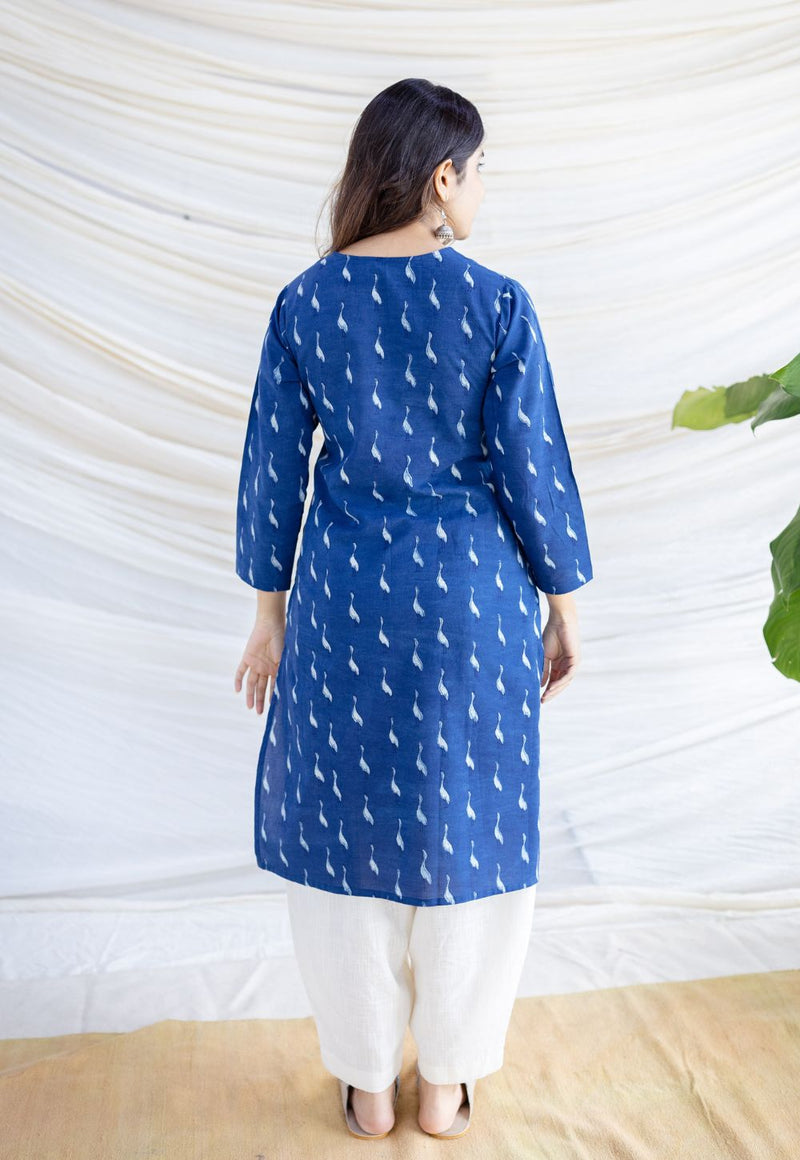 Zahira Indigo Dabu Cotton Straight Kurta