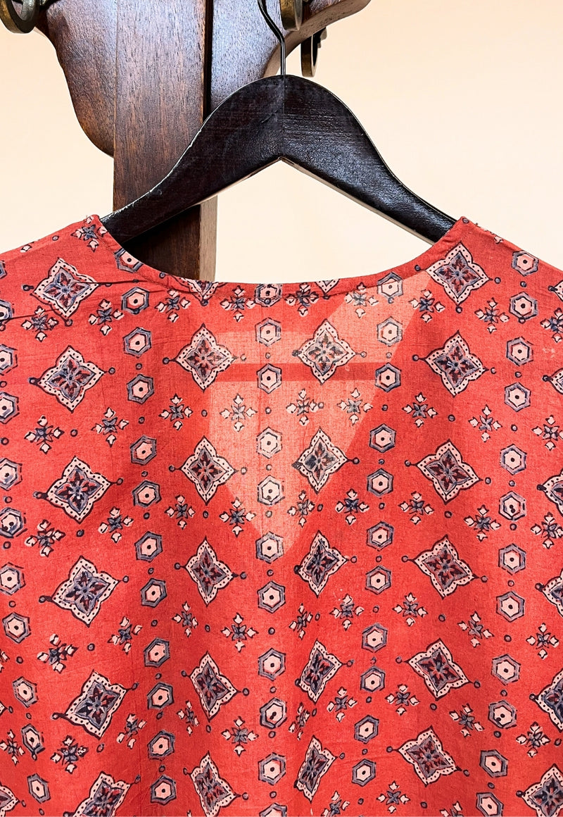 Elisha Red Ajrakh Cotton Straight Kurta