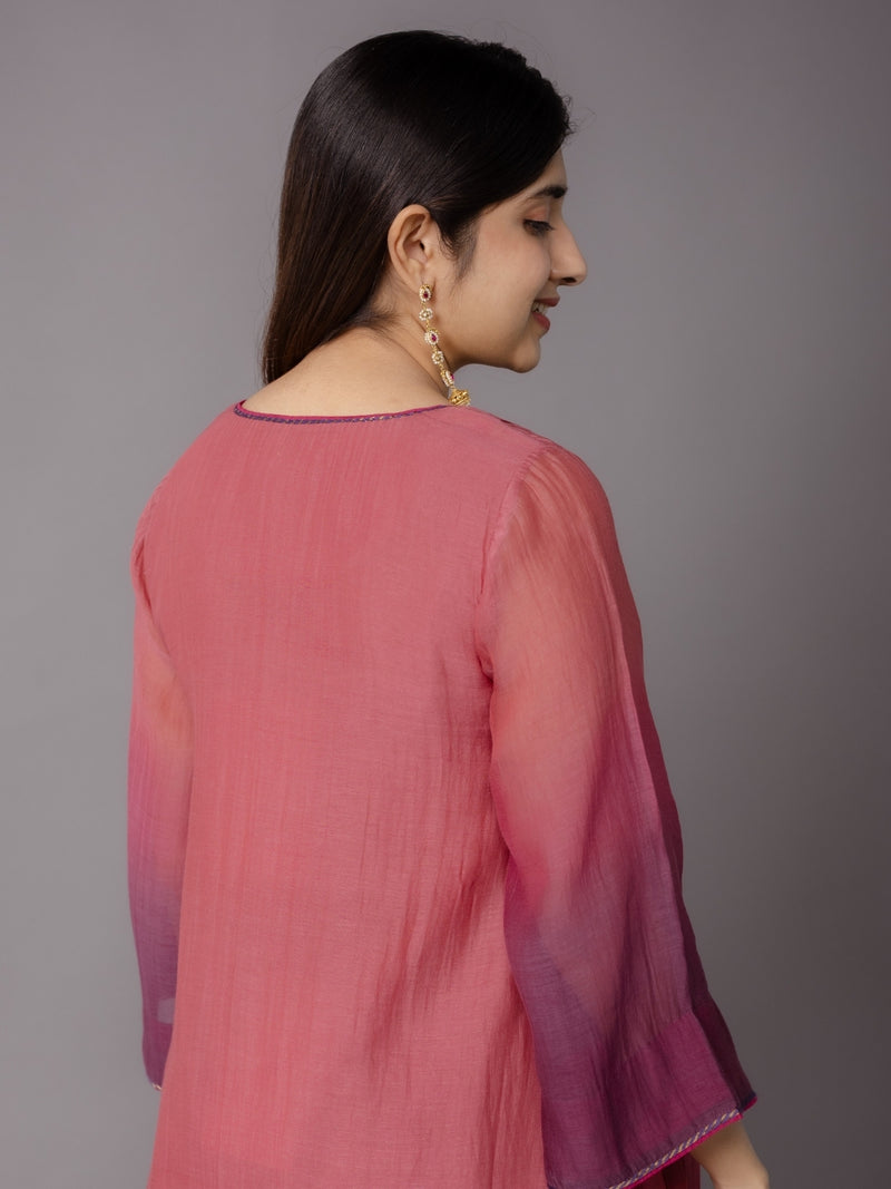 Dipti Red Ombre Chanderi Silk A Line Kurta