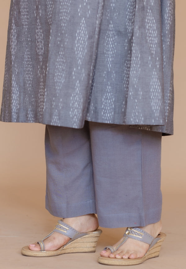 Yashi Grey Solid Cotton Flex Straight Pant