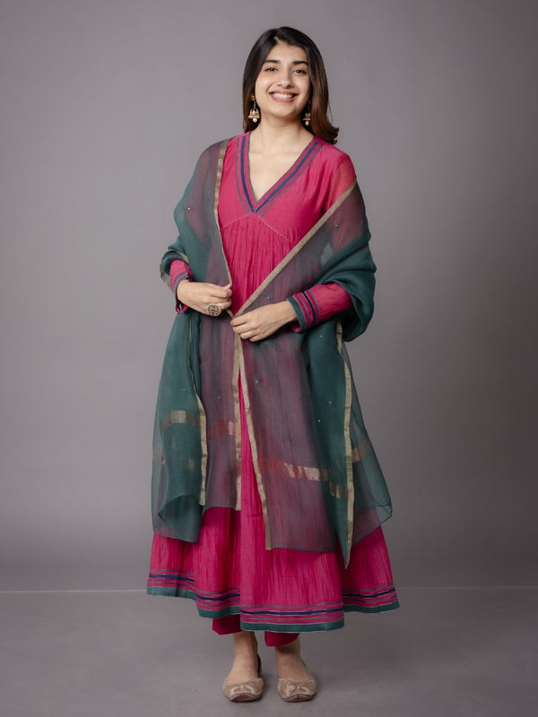 Prita Pink Solid Chanderi Silk Narrow Pant