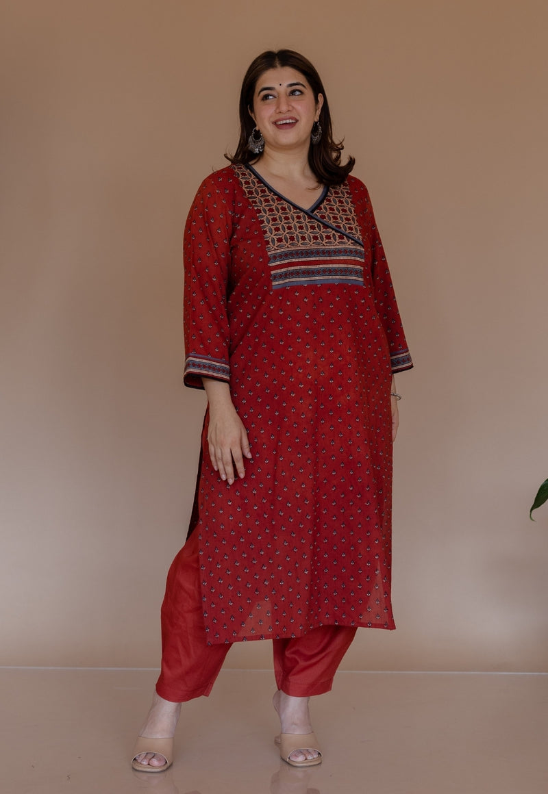 Mayuri Red Ajrakh Cotton Straight Kurta