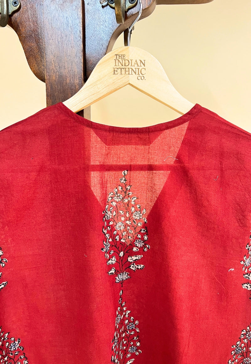 Elisha Red Ajrakh Cotton Straight Kurta