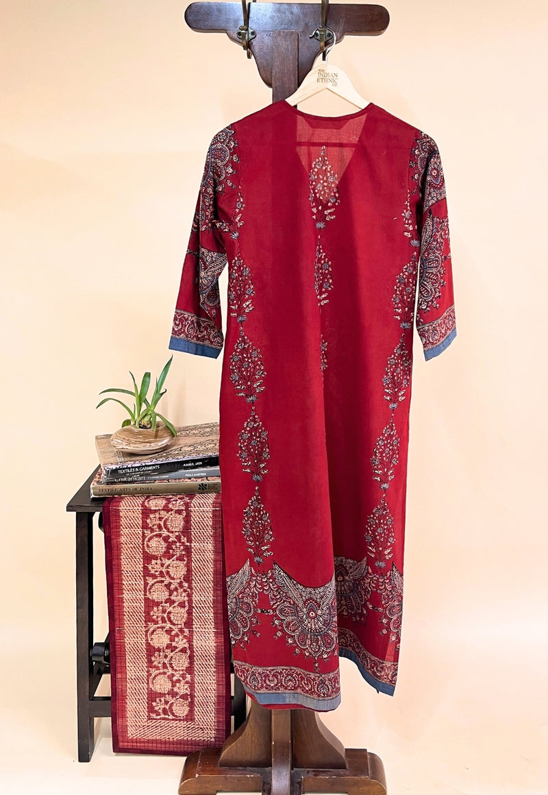Elisha Red Ajrakh Cotton Straight Kurta