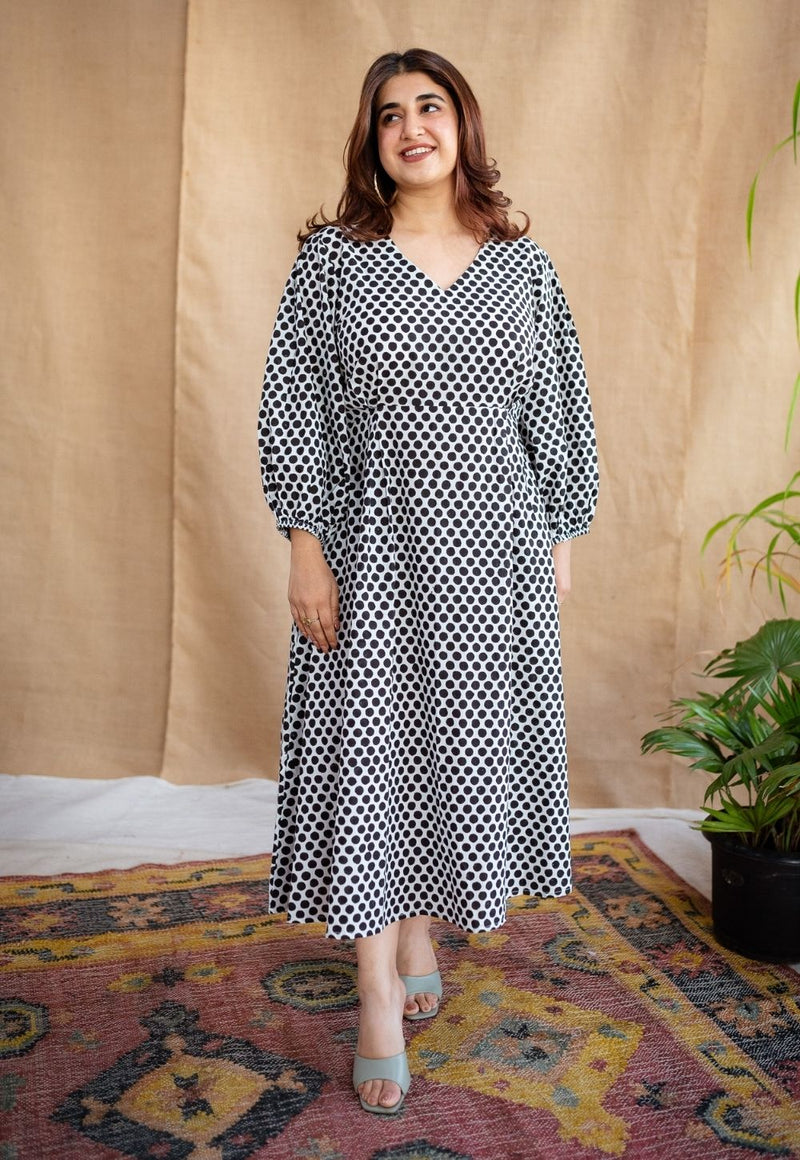 Rahima Black Dabu Cotton A Line Dress