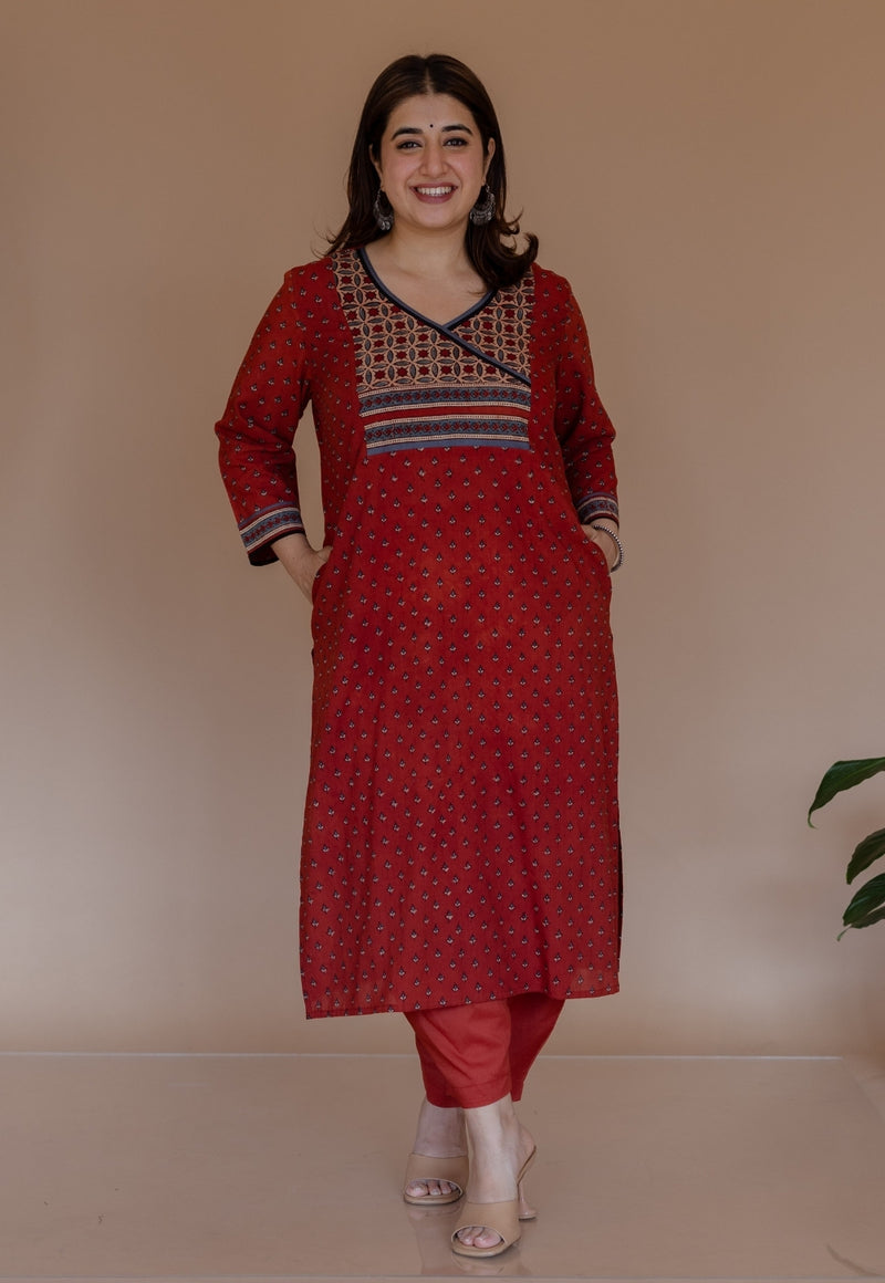 Mayuri Red Ajrakh Cotton Straight Kurta