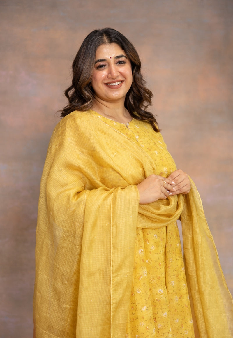 Rosa Yellow Solid Ombre Kota Doria Silk Dupatta with Mukaish Detailing