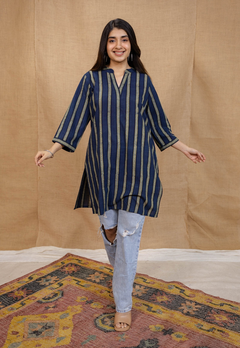 Hiba Indigo Ajrakh Cotton Straight Kurta