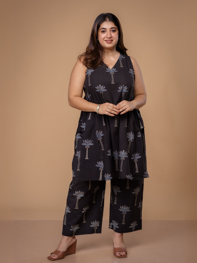 Arvika Black Ajrakh Cotton A Line Co-Ord Set