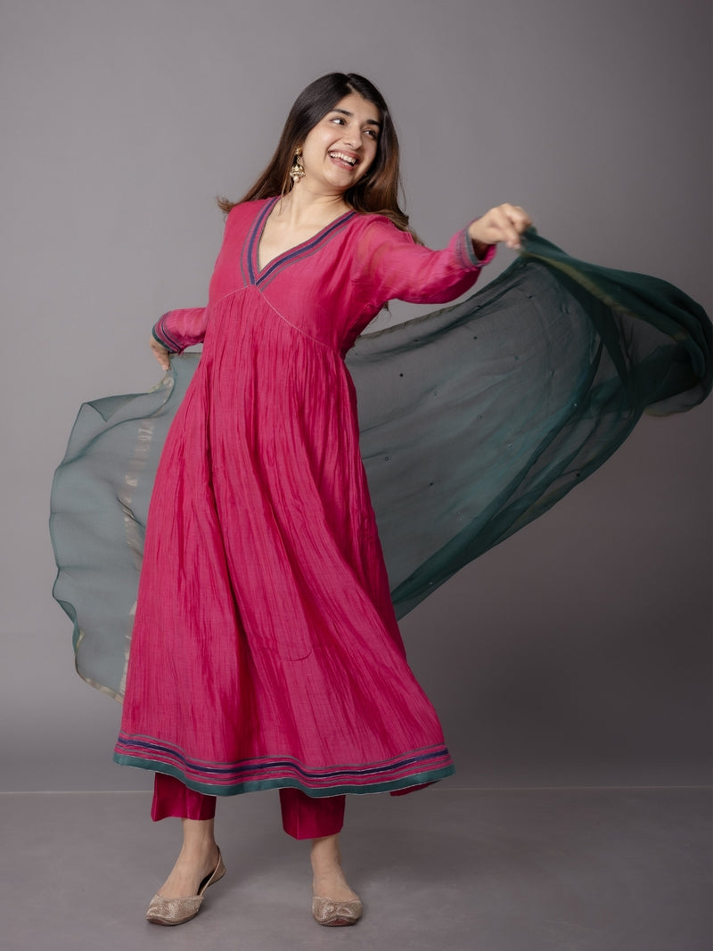 Green Solid Zari SIlk Net Dupatta with Hand Embroidery