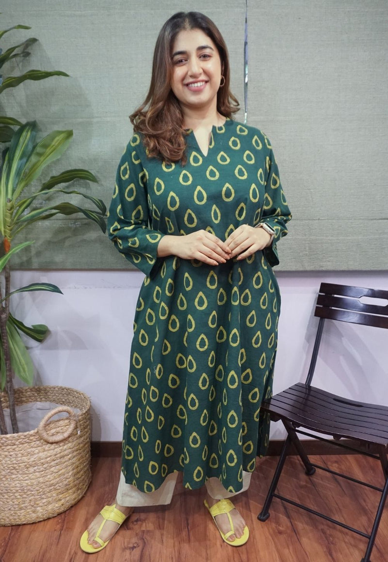 Green Dabu Cotton Kurta