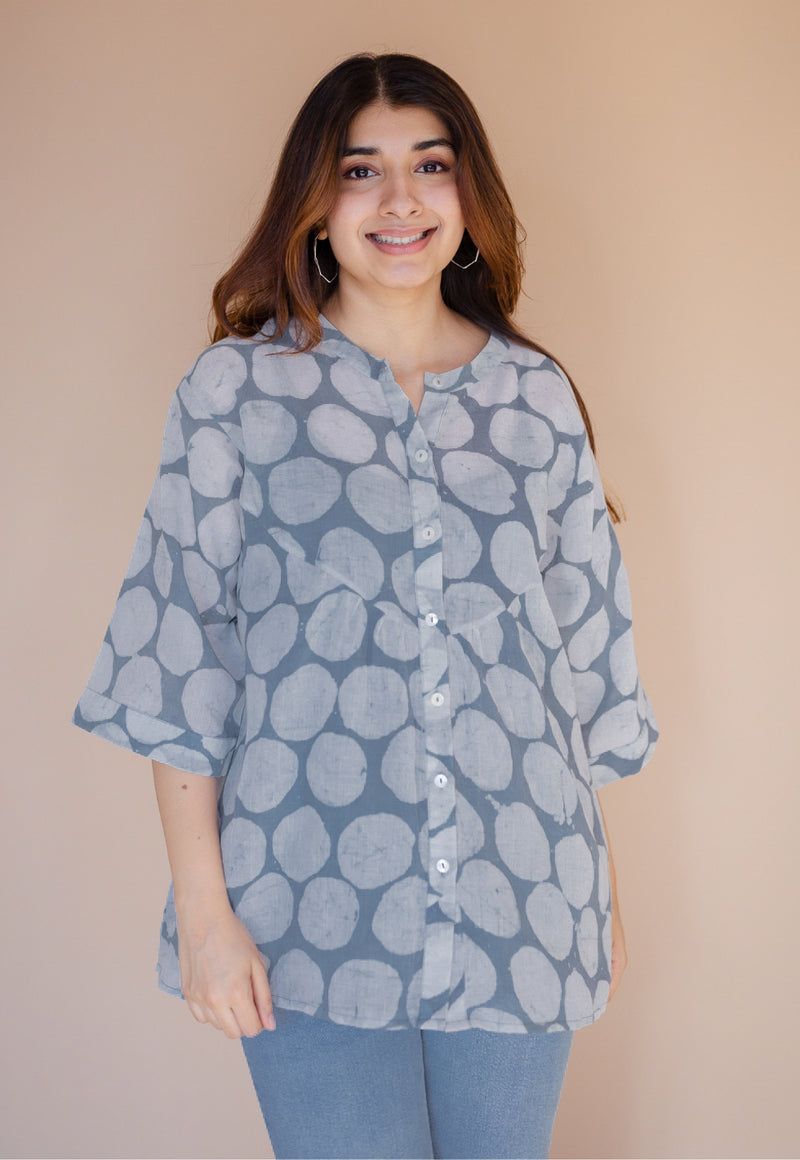 Mysha Blue Batik MulMul Straight Short Top with Slip