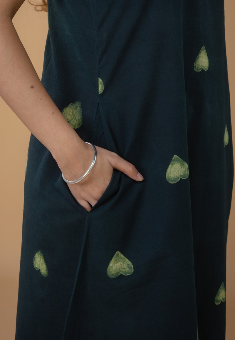 Viaana Green Dabu Cotton A Line Dress