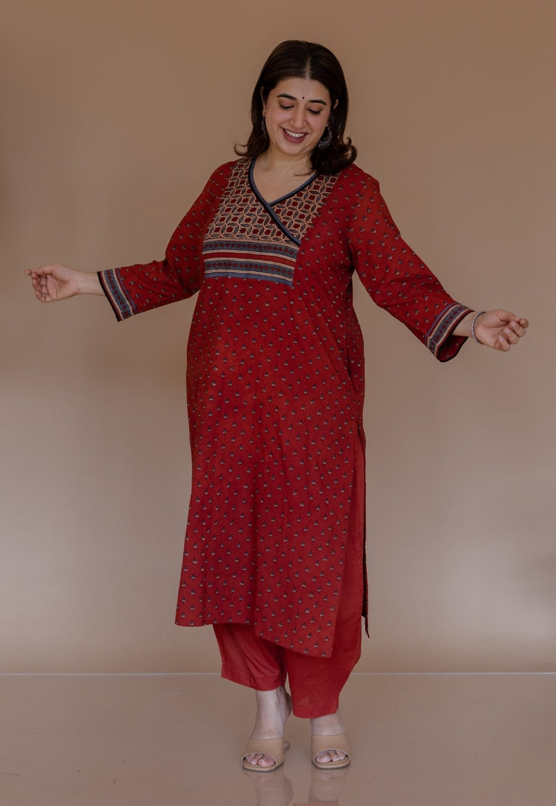 Mayuri Red Ajrakh Cotton Straight Kurta