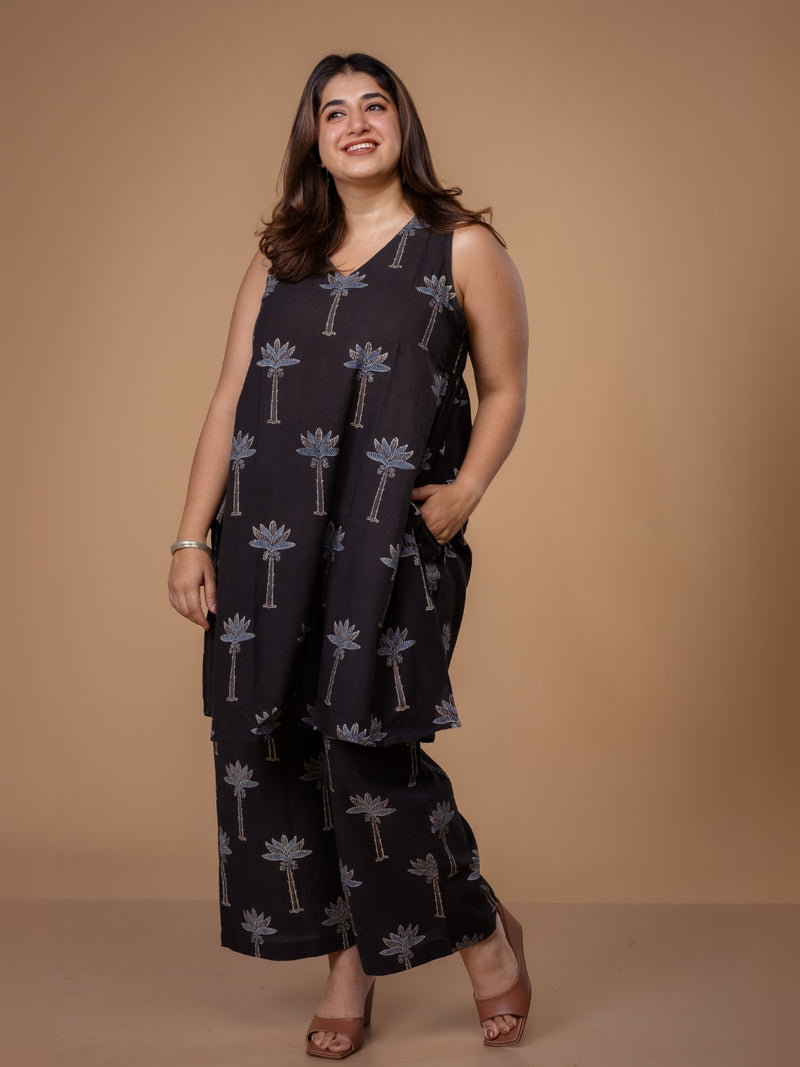 Arvika Black Ajrakh Cotton A Line Co-Ord Set