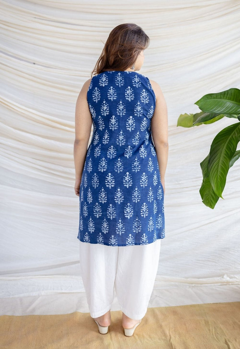 Anaya Indigo Dabu Cotton Straight Kurta