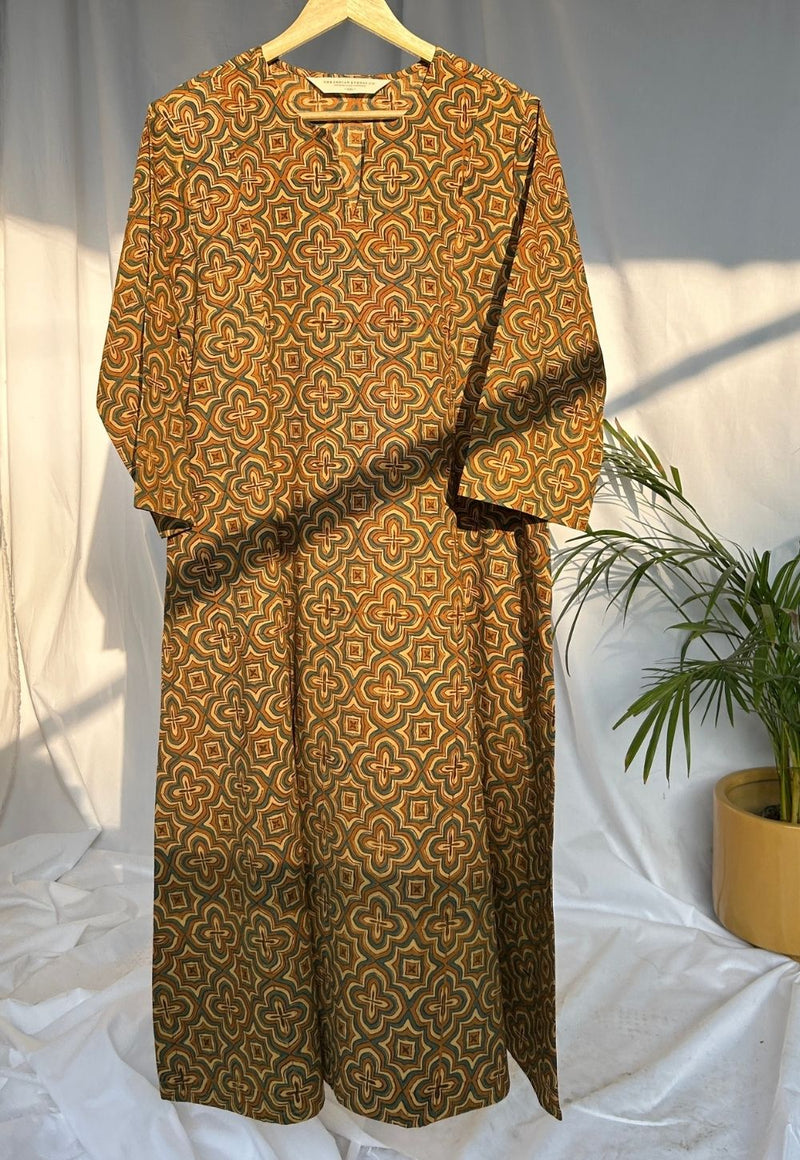 Malika Mustard Ajrakh Slub Cotton Kali Kurta