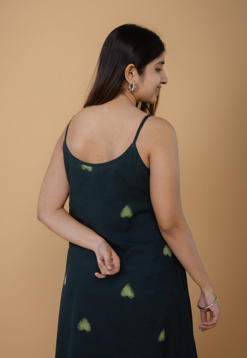 Viaana Green Dabu Cotton A Line Dress