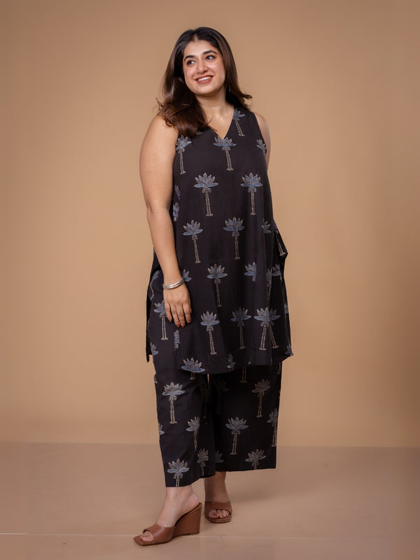 Arvika Black Ajrakh Cotton A Line Co-Ord Set