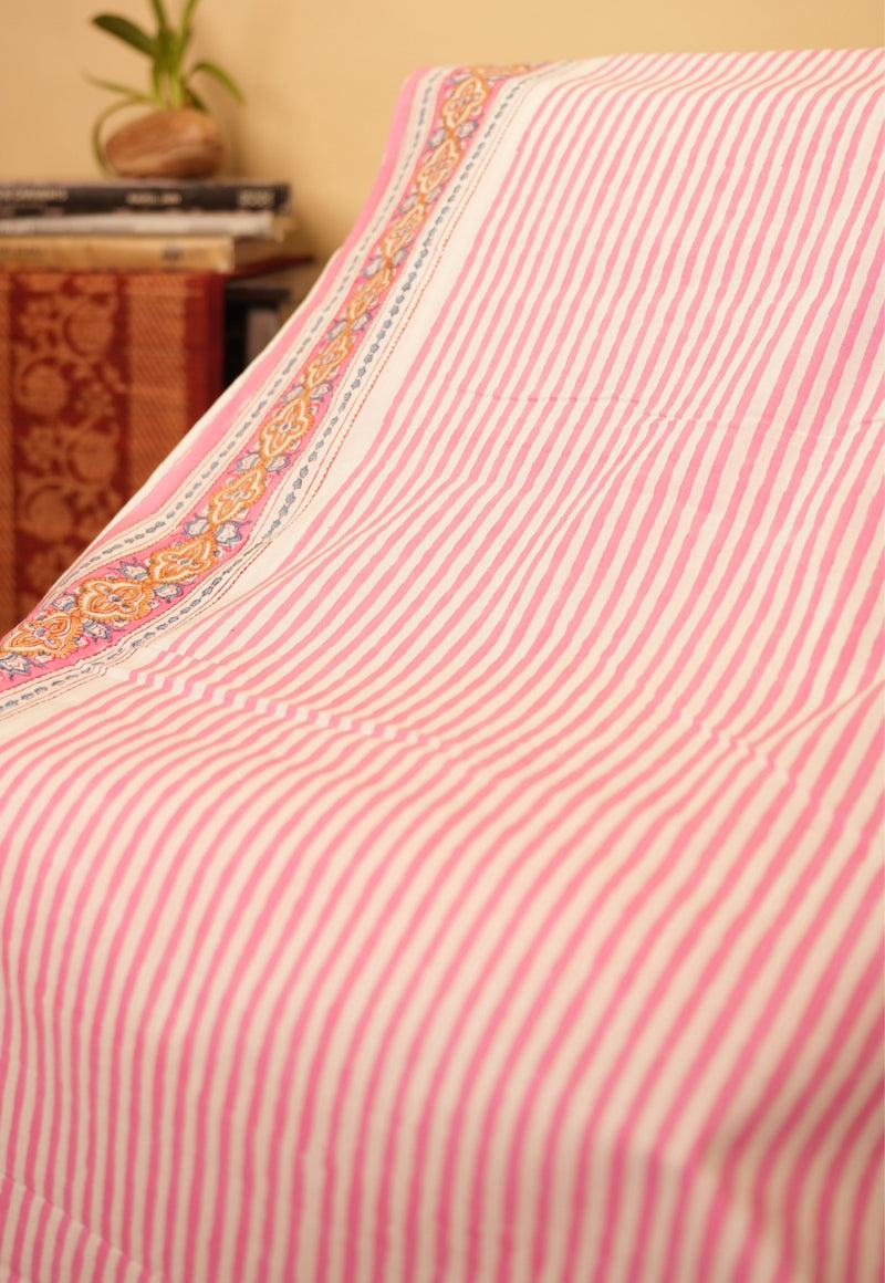 Pink Floral Jaal Sanganeri Hand Block Print Kota Doria Saree
