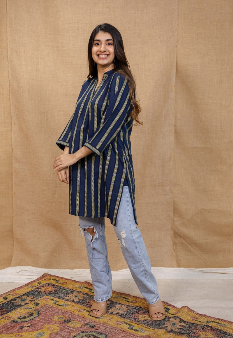 Hiba Indigo Ajrakh Cotton Straight Kurta