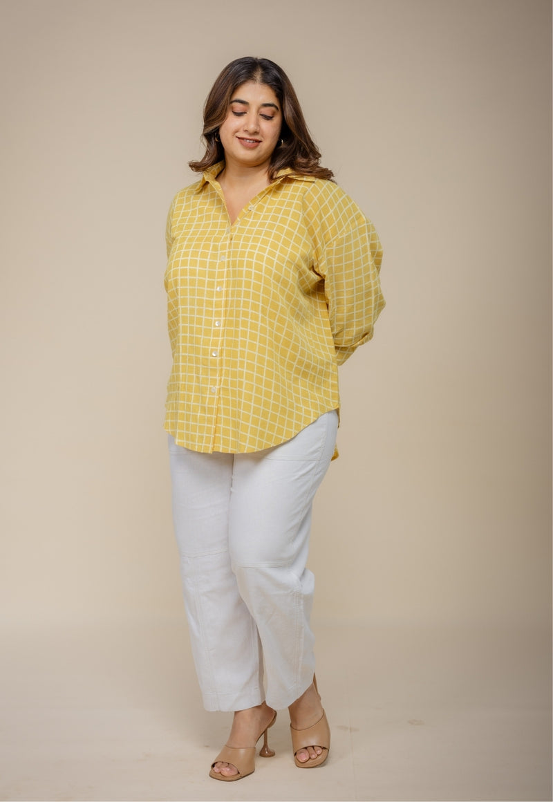 Ruhi Yellow Hand Block Print Slub Cotton Anti-Fit Shirt