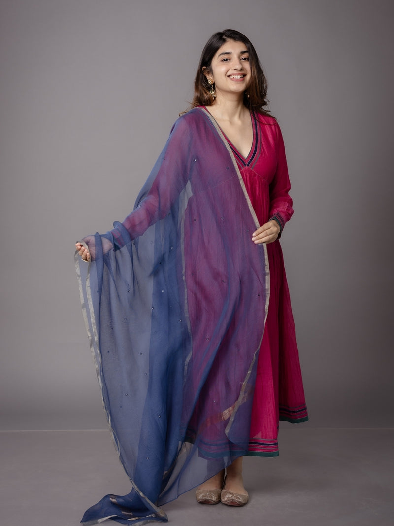 Smita Pink Solid Chanderi Silk A Line Kurta