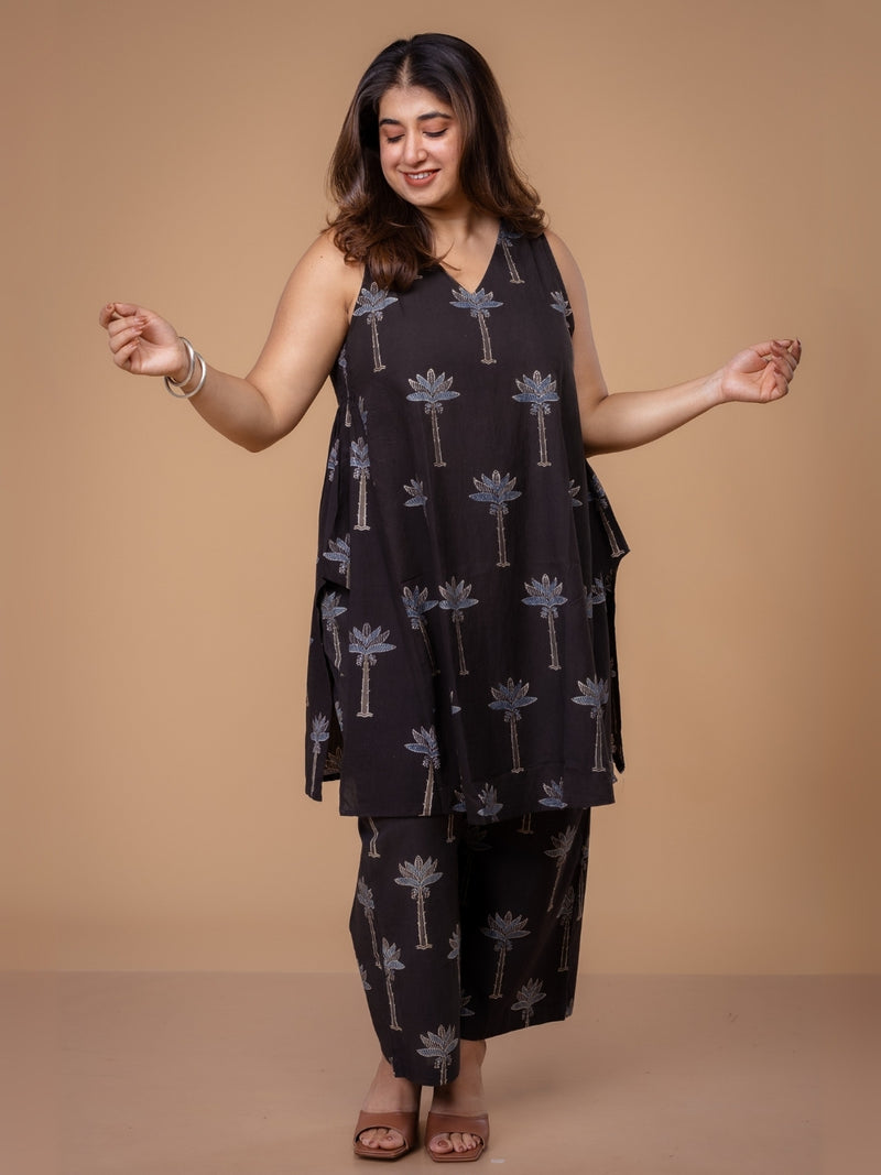 Arvika Black Ajrakh Cotton A Line Co-Ord Set