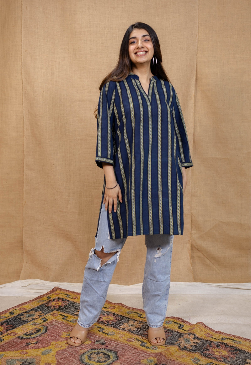 Hiba Indigo Ajrakh Cotton Straight Kurta