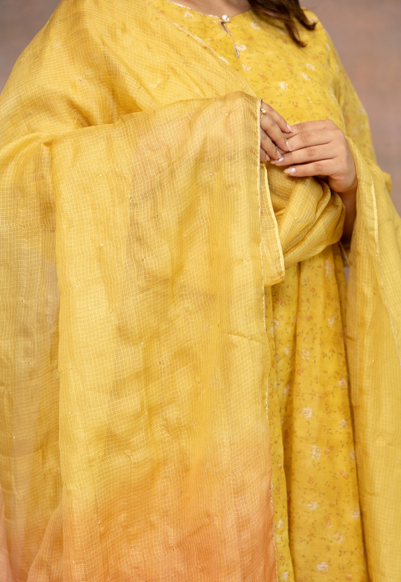 Rosa Yellow Solid Ombre Kota Doria Silk Dupatta with Mukaish Detailing