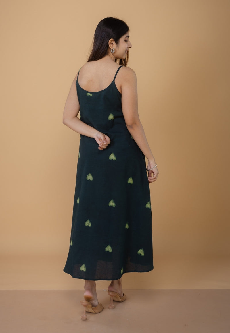 Viaana Green Dabu Cotton A Line Dress