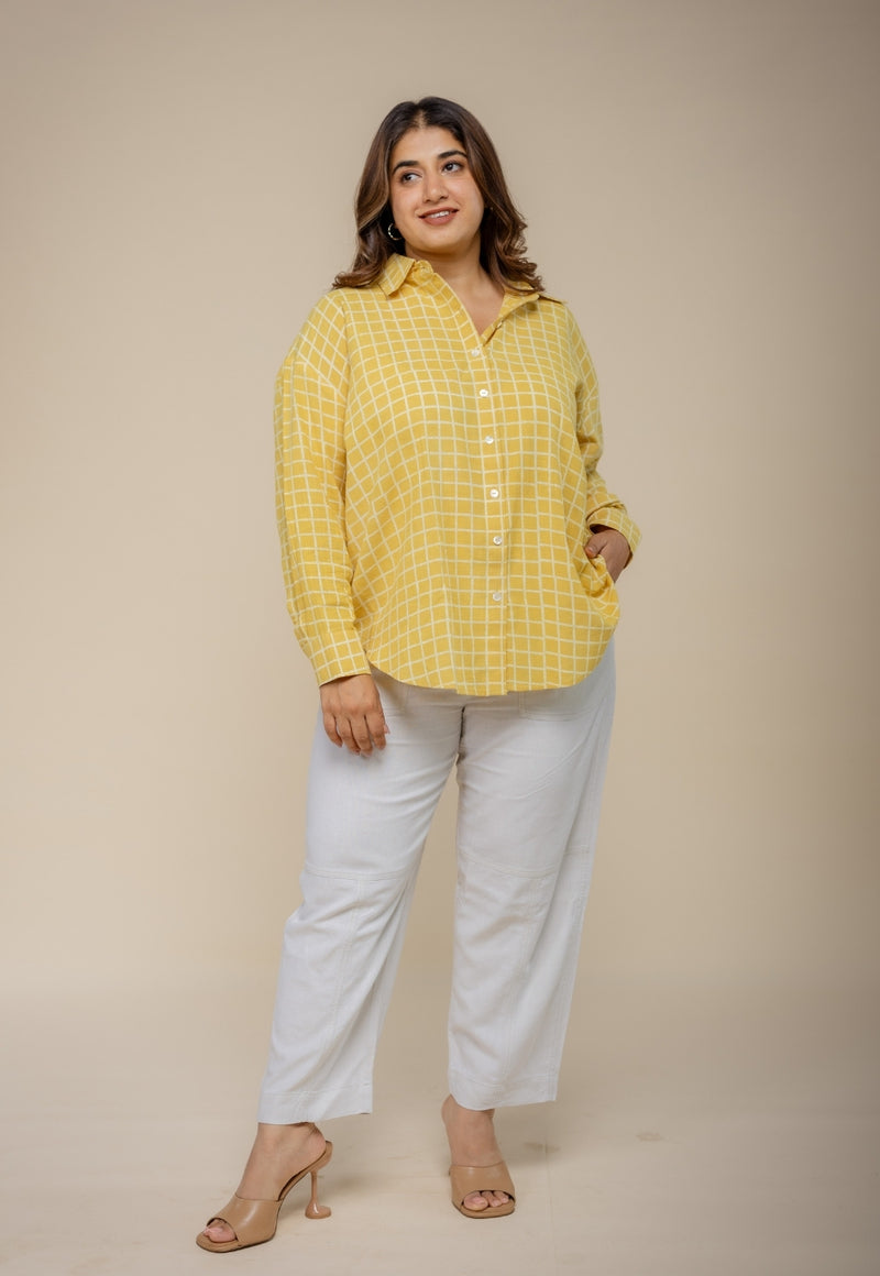 Ruhi Yellow Hand Block Print Slub Cotton Anti-Fit Shirt