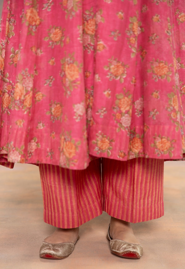 Rosaline Pink Sanganeri Chanderi Silk Straight Pant